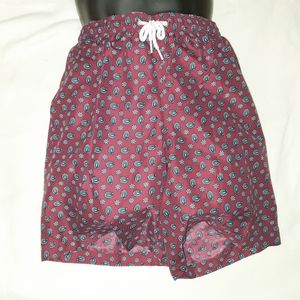 Men's Burgundy Red Blue Paisley Swim Trunks Shorts